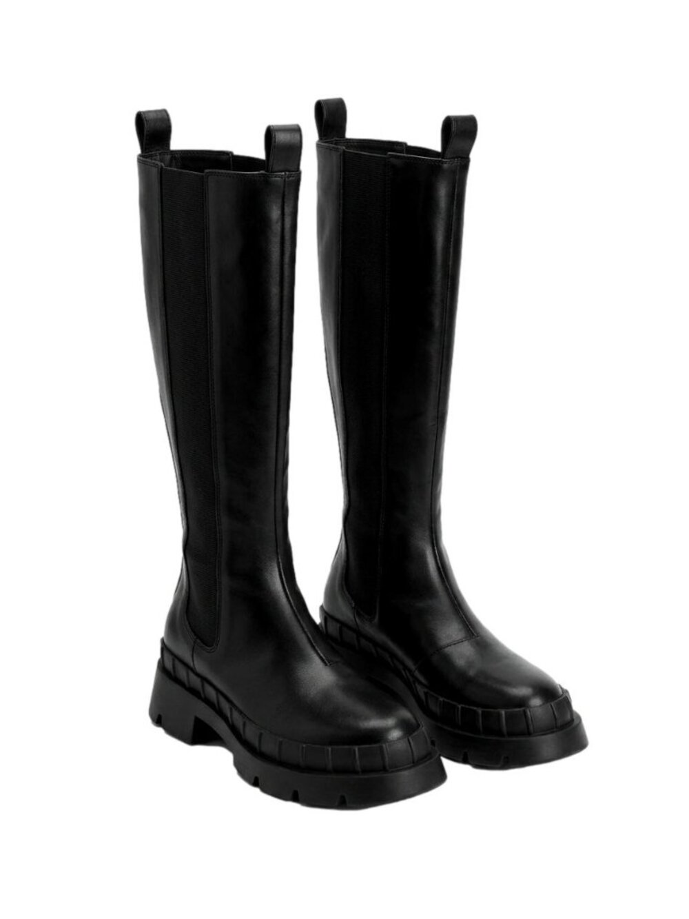 KURU Black Knee High Chunky Lug Sole Stretch Boots Women's Size 8 Edgy Platform